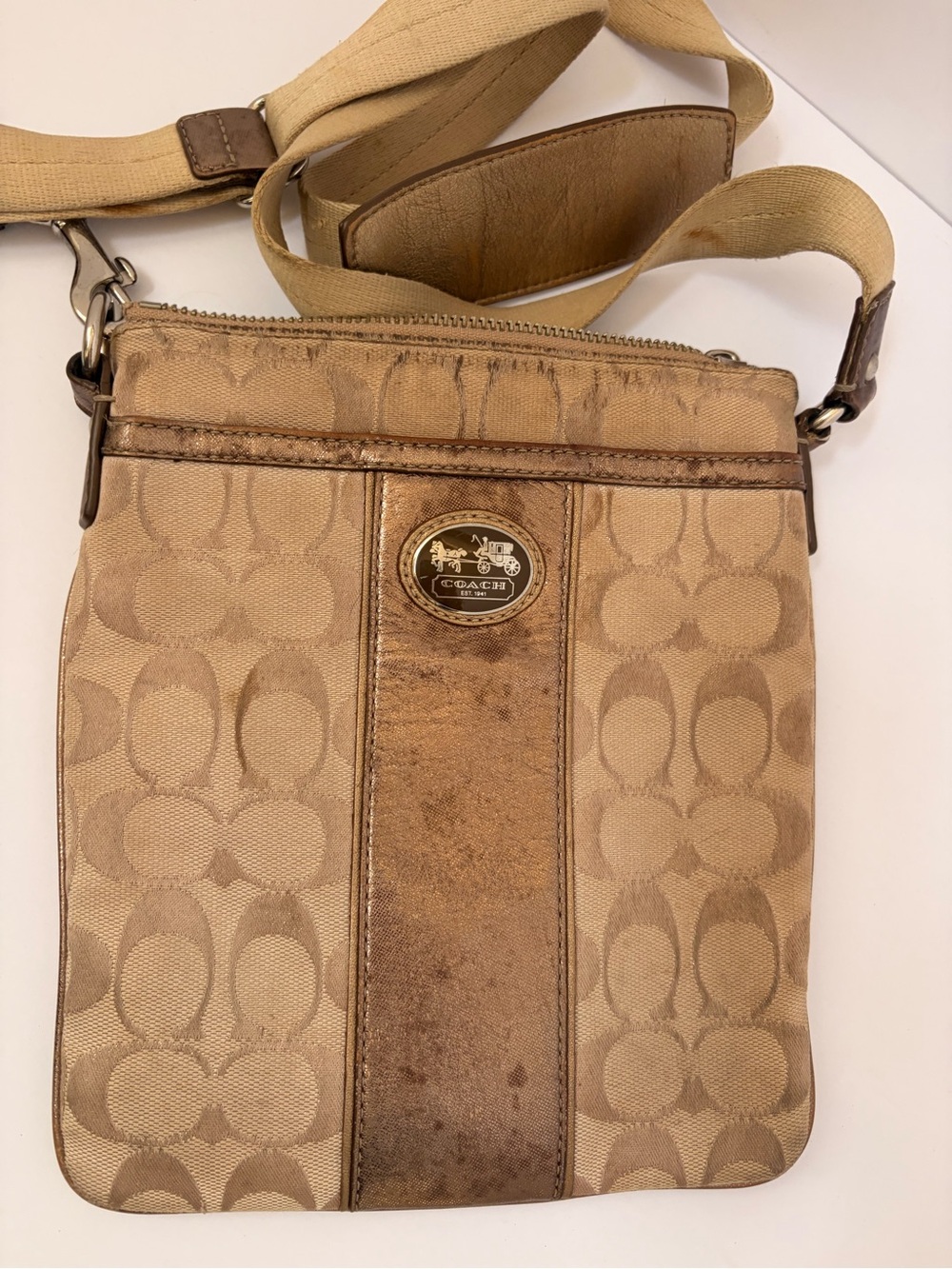 Coach Beige/Tan Signature Crossbody Bag